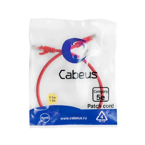 Cabeus PC-UTP-RJ45-CAT.5E-0.5M-RD Патч-корд U/UTP категория 5e, неэкранированный, цвет красный, 0.5 м