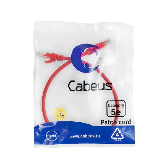 Cabeus PC-UTP-RJ45-CAT.5E-0.5M-RD Патч-корд U/UTP категория 5e, неэкранированный, цвет красный, 0.5 м