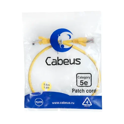 Cabeus PC-UTP-RJ45-CAT.5E-0.5M-YL Патч-корд U/UTP категория 5e, неэкранированный, цвет желтый, 0.5 м
